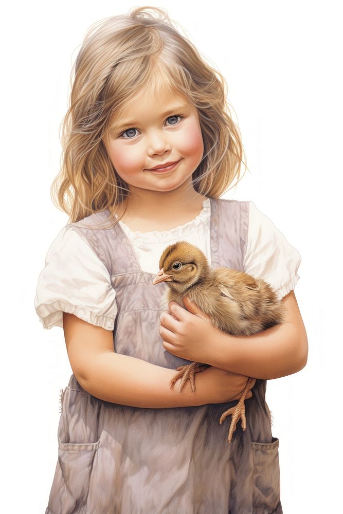 Little girl holding a chicken portrait animal child. AI generated Image by rawpixel.