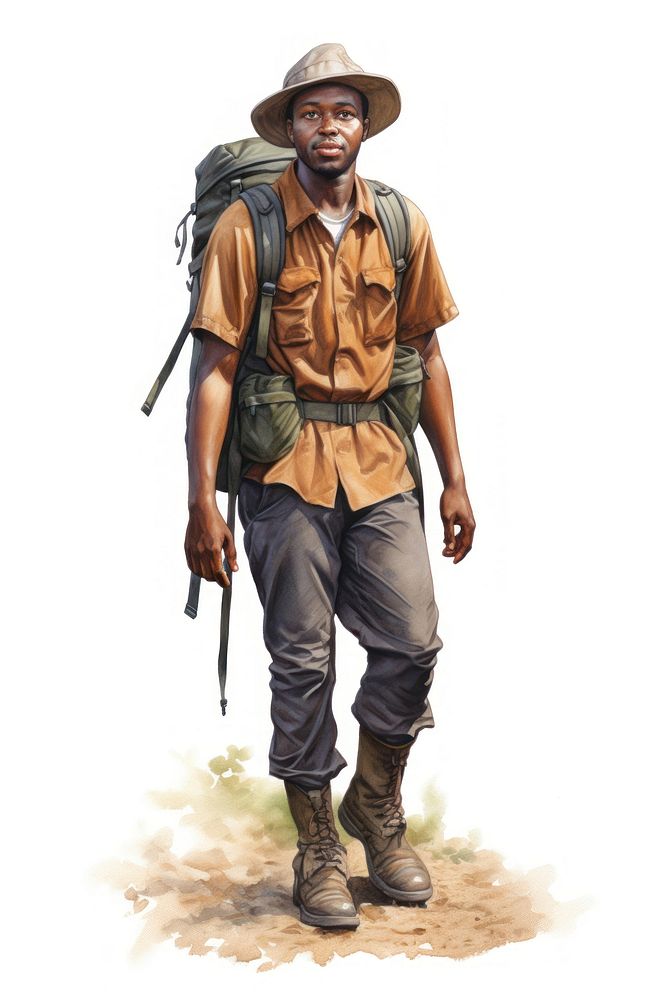 Black Male Hiker footwear backpack portrait. AI generated Image by rawpixel.