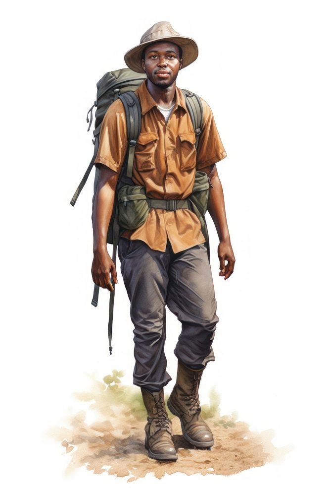 Black Male Hiker footwear backpack portrait. 