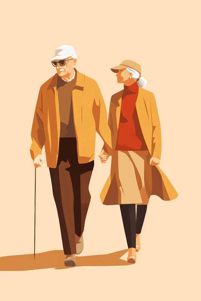 Old couple walking adult togetherness. 