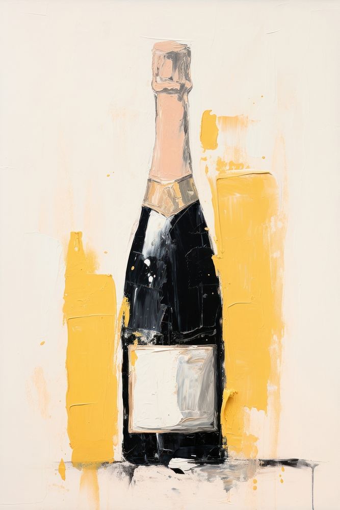 Ripped paper collage champagne bottle drink wine. 