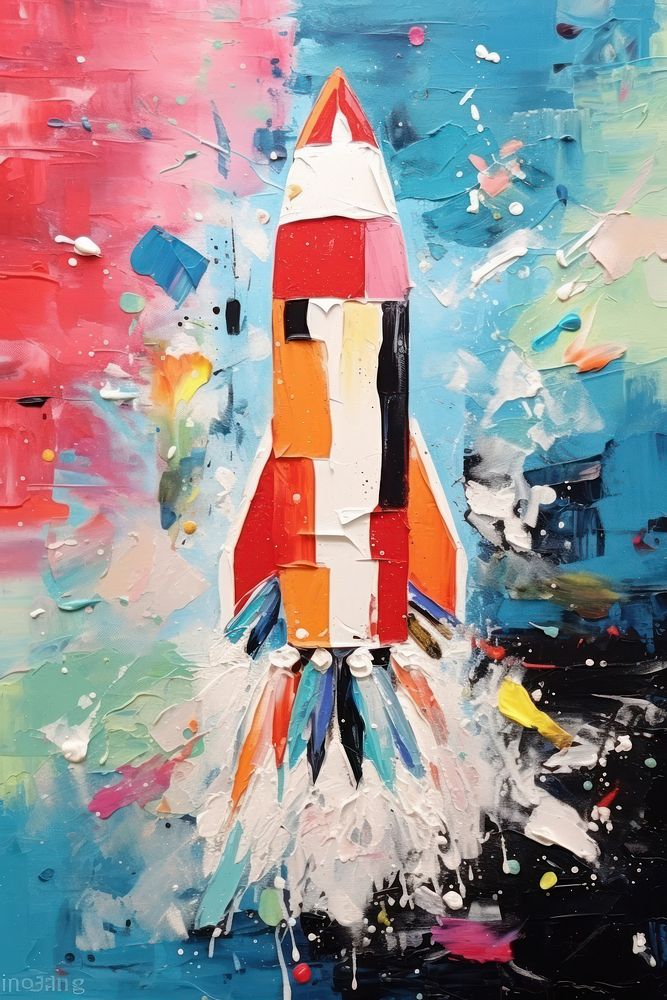 Launching rocket art painting abstract. AI generated Image by rawpixel.