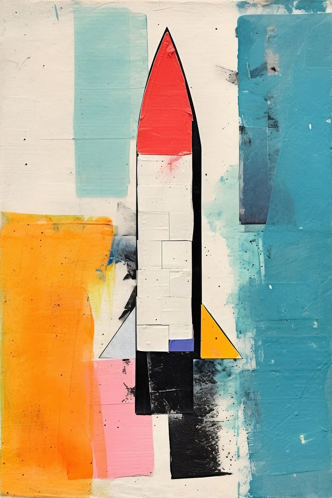 Launching rocket collage art painting. AI generated Image by rawpixel.