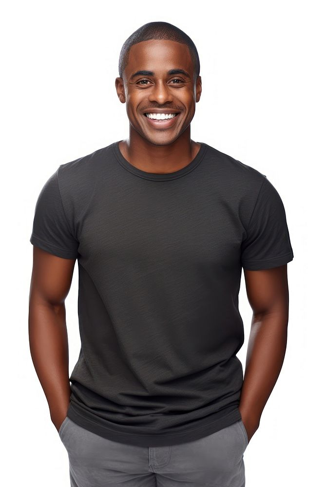 Black man t-shirt smile portrait. AI generated Image by rawpixel.