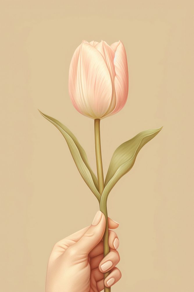 Hand holding a tulip flower petal plant inflorescence. AI generated Image by rawpixel.