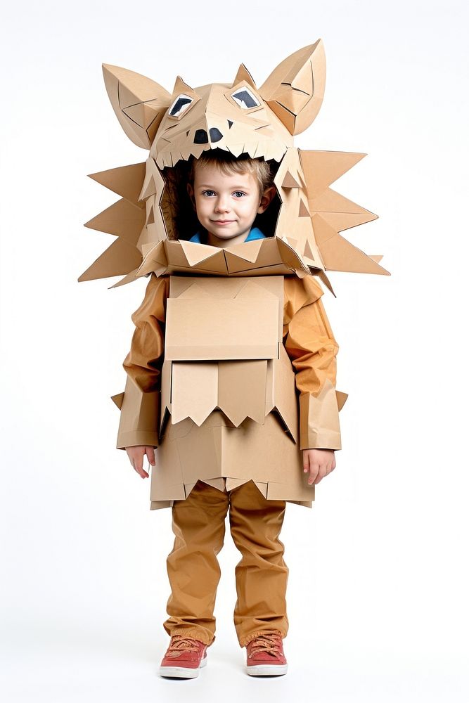 Kid animal Cardboard Portable 3D cardboard costume portrait. AI generated Image by rawpixel.