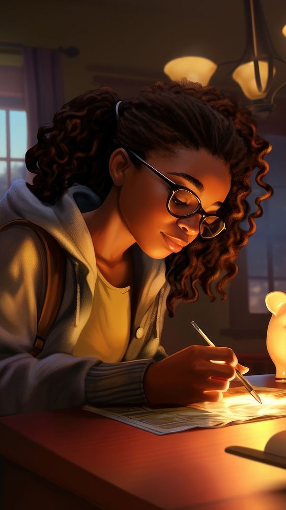 Teenager cartoon concentration illuminated. AI generated Image by rawpixel.