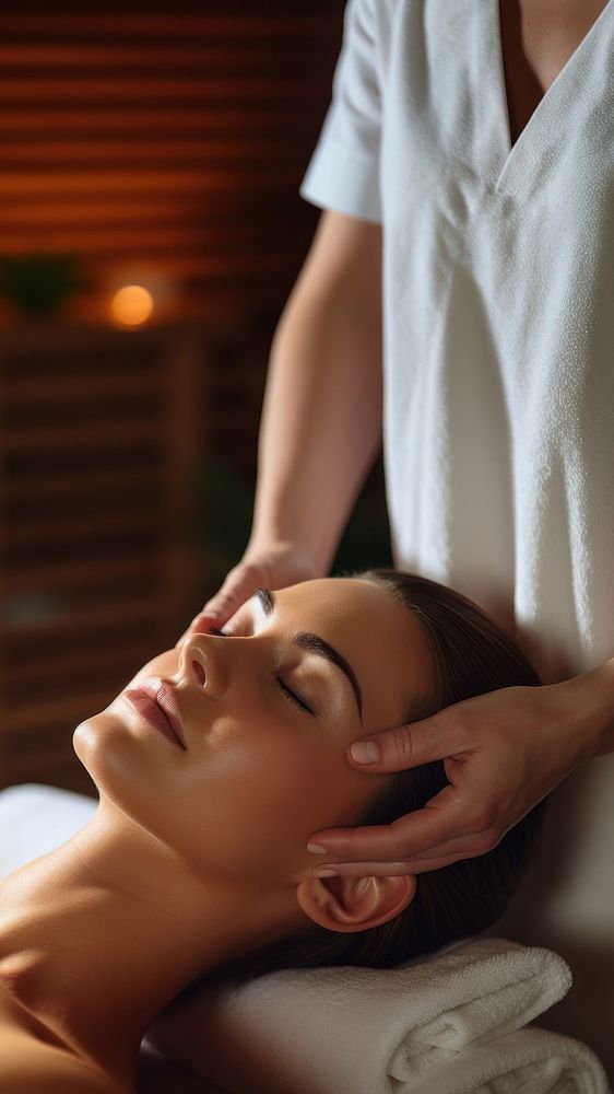 Woman getting face massage adult relaxation zen-like. 