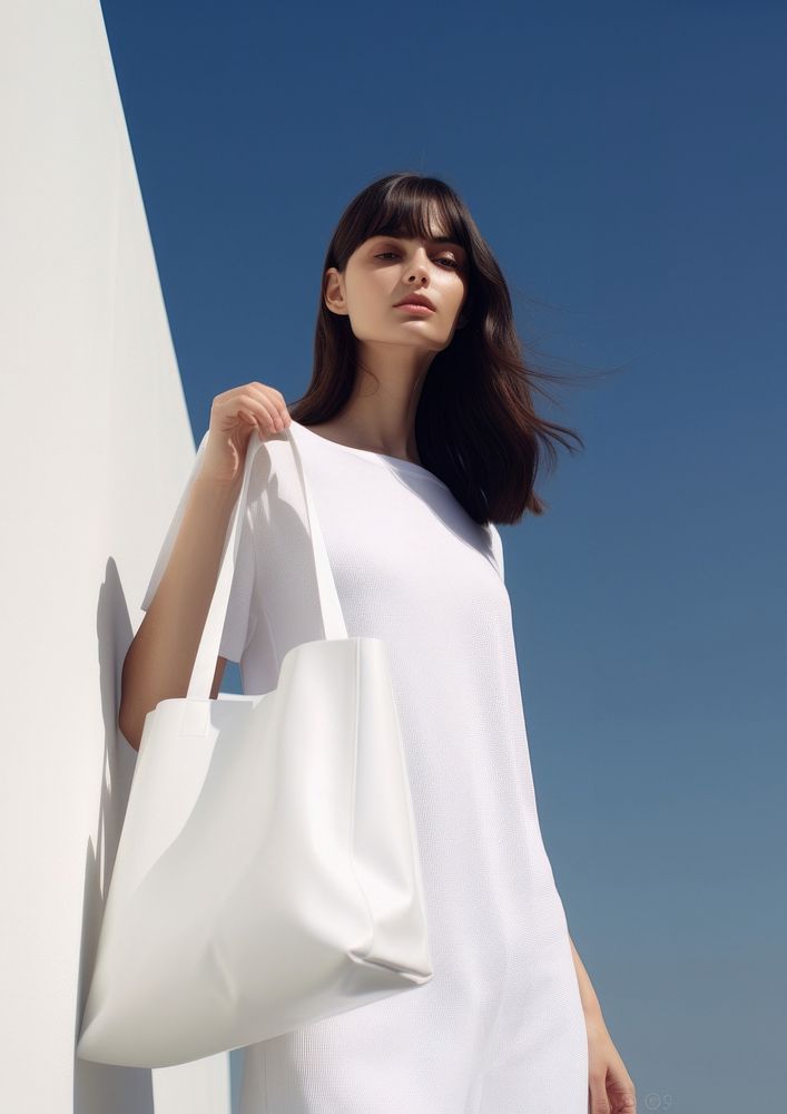 Hold white tote bag handbag adult hairstyle. AI generated Image by rawpixel.