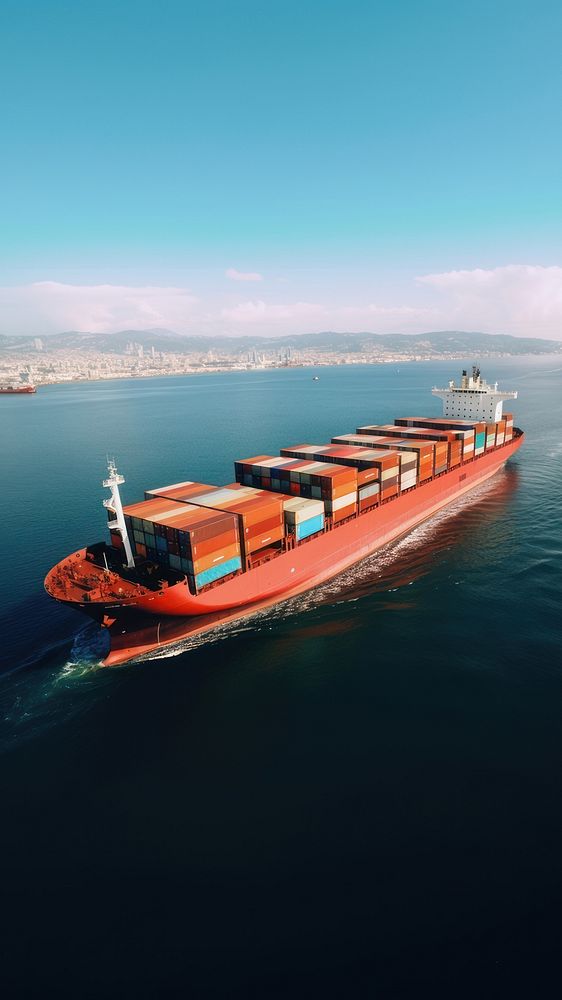 Container cargo ship vehicle boat transportation. AI generated Image by rawpixel.