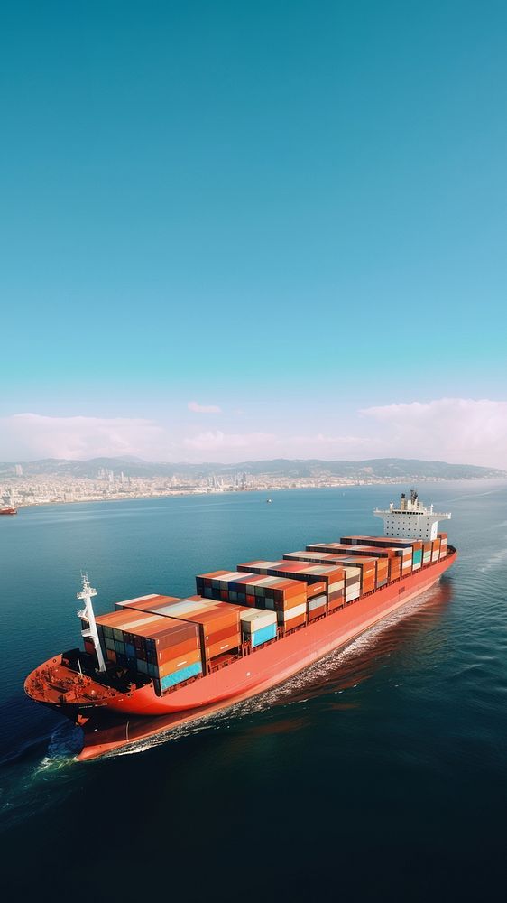 Container cargo ship vehicle boat transportation. AI generated Image by rawpixel.