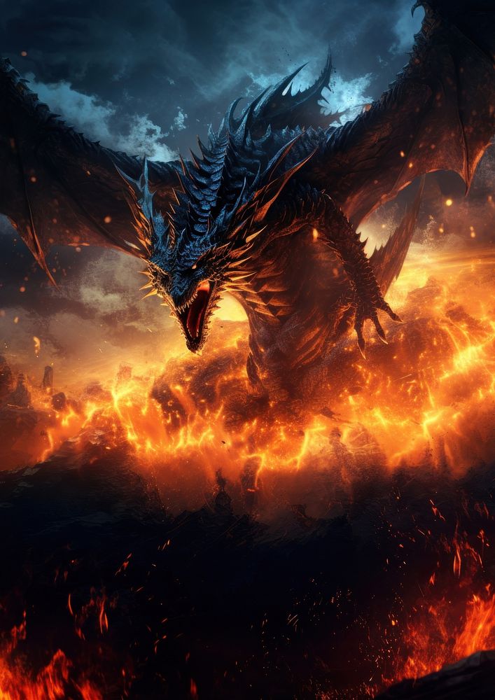 Giant dragon outdoors nature fire. AI generated Image by rawpixel.