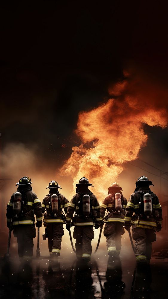 Five Fire Fighters bonfire cooperation firefighter. AI generated Image by rawpixel.