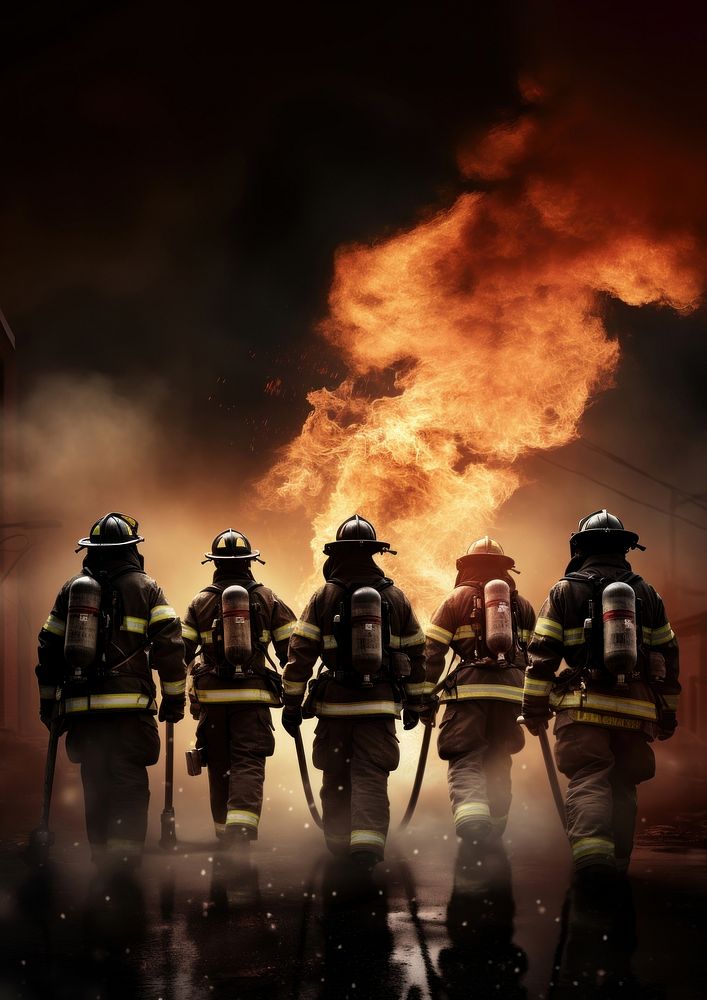 Five Fire Fighters helmet adult fire. AI generated Image by rawpixel.