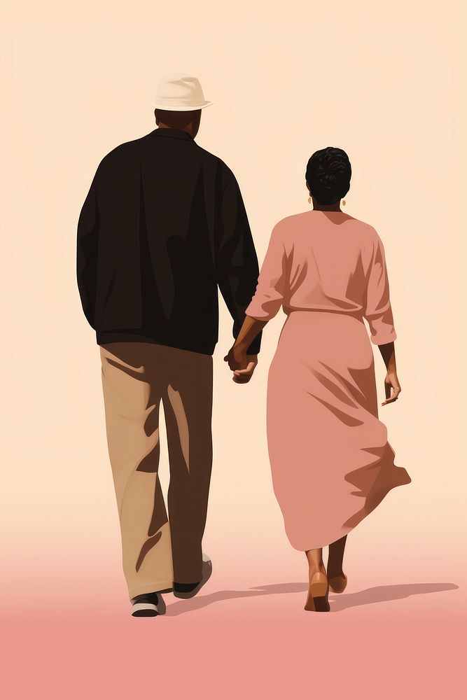 Black senior couple walking together footwear adult togetherness. AI generated Image by rawpixel.