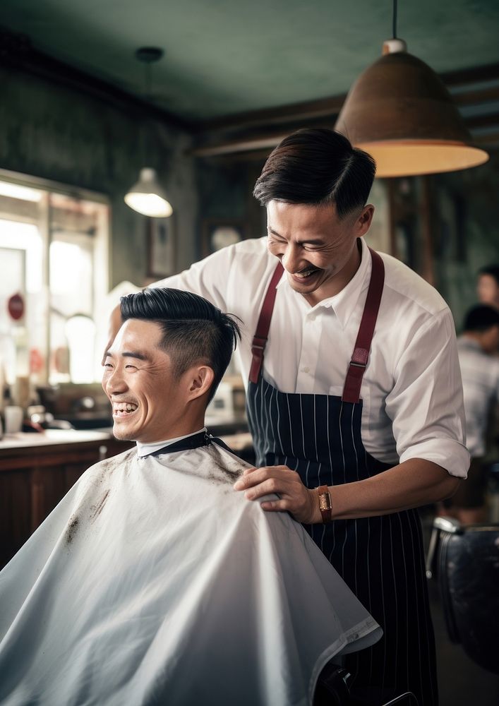 Asian barber barbershop adult togetherness. AI generated Image by rawpixel.