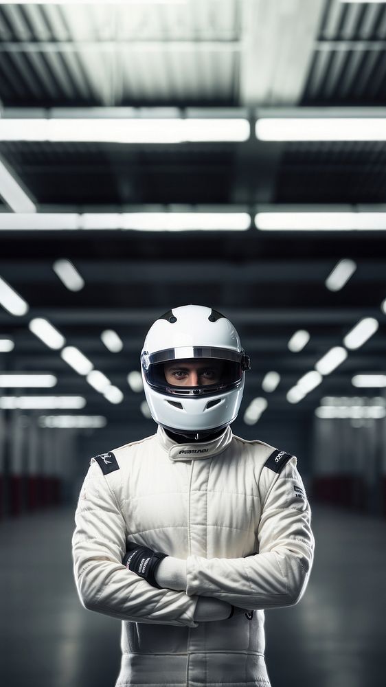 White racing suit helmet sports adult. 