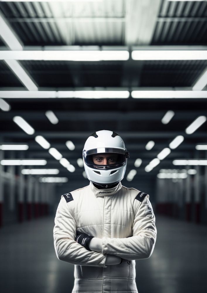 White racing suit helmet sports adult. 