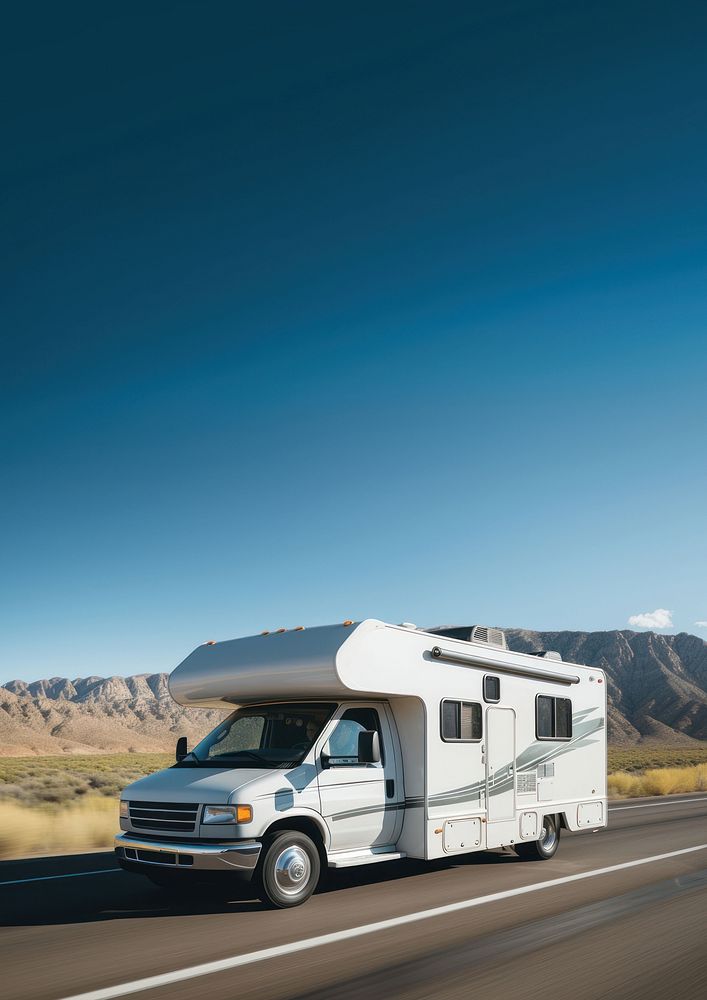 White motor home vehicle van transportation. AI generated Image by rawpixel.