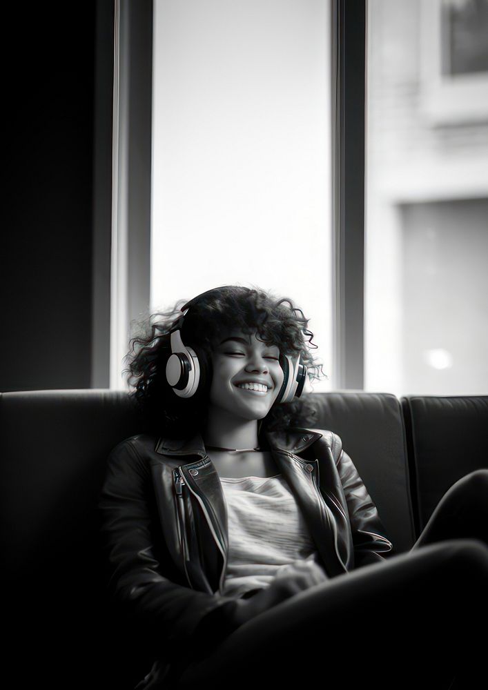 Woman headphones portrait smile. AI generated Image by rawpixel.