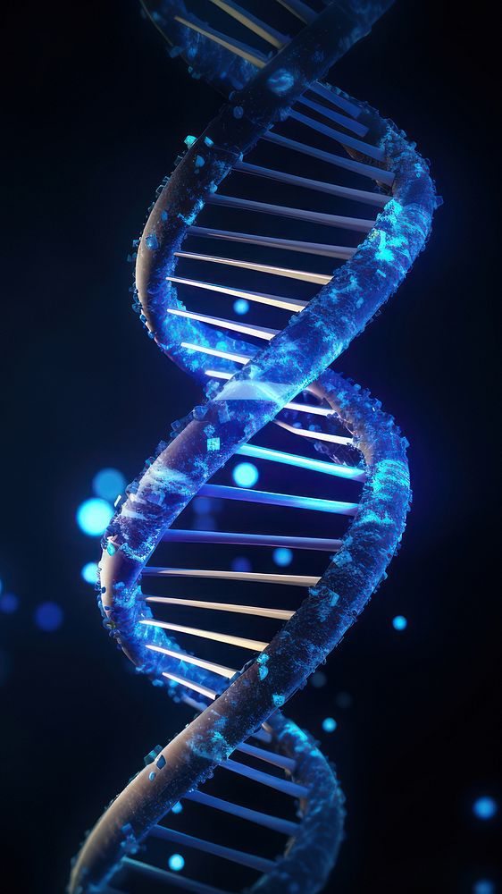 DNA hologram architecture staircase darkness. AI generated Image by rawpixel.