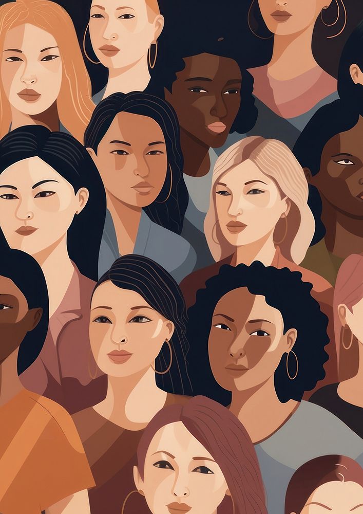 Illustration of women of different races in university.  