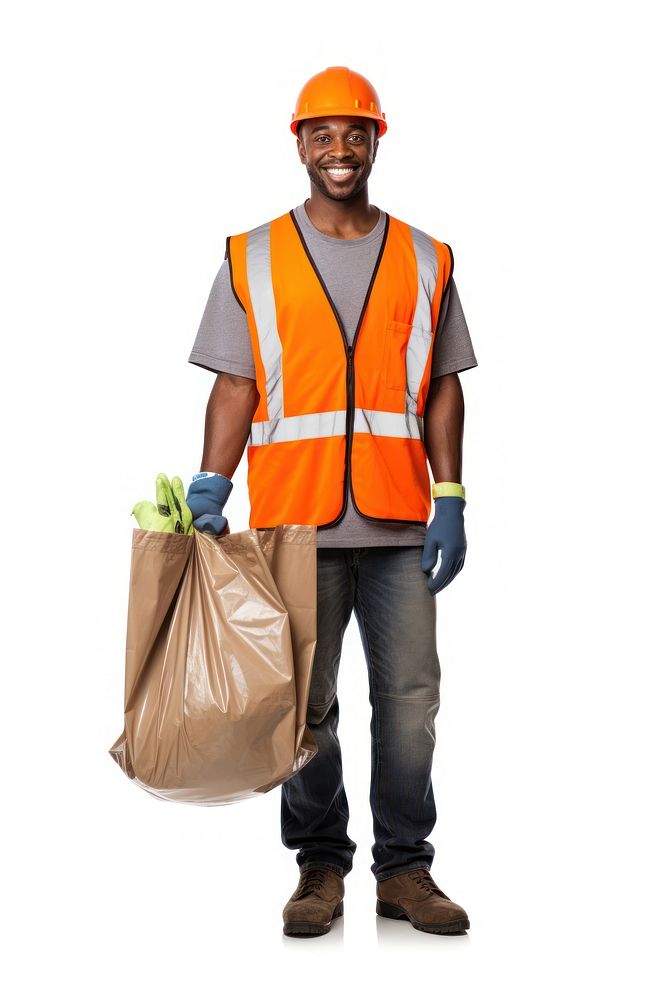 Male holding Waste bag hardhat helmet. AI generated Image by rawpixel.