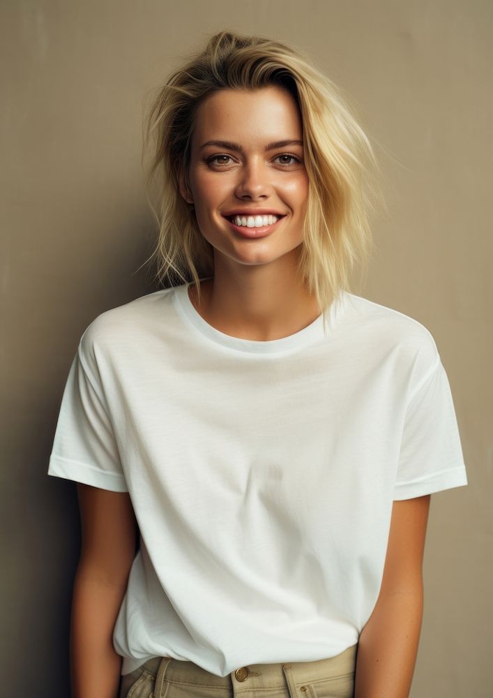 T-shirt portrait sleeve blonde. AI generated Image by rawpixel.