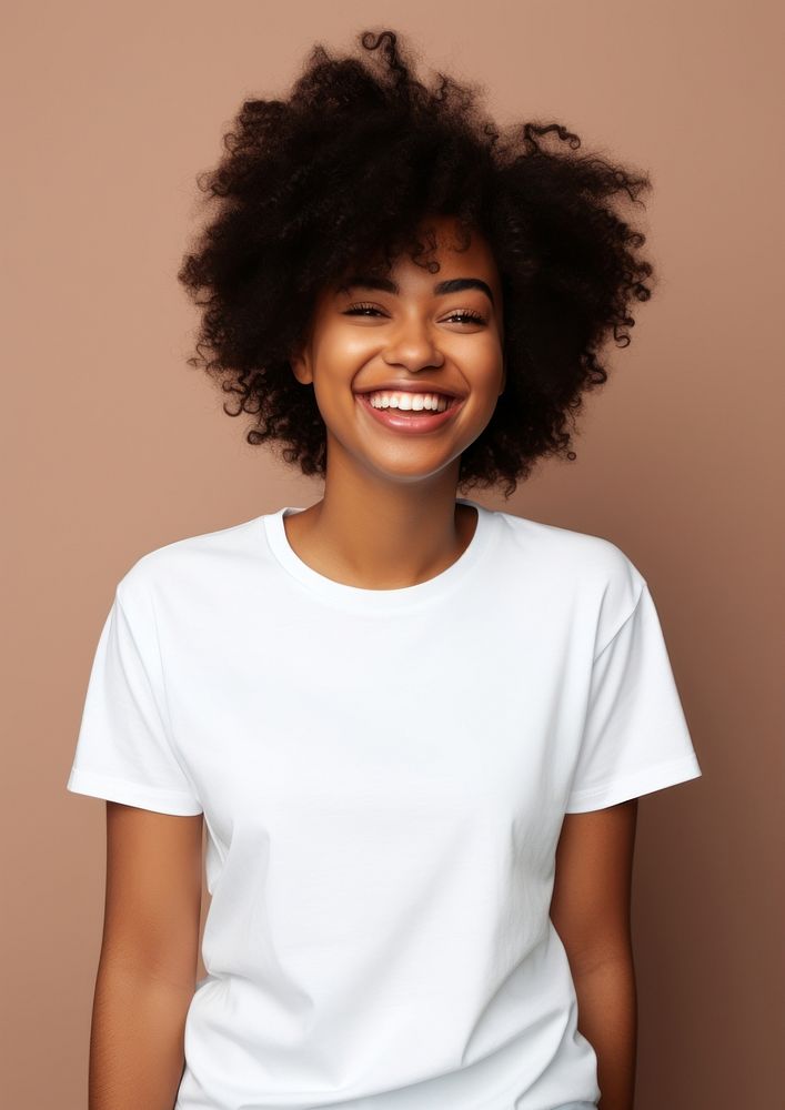 T-shirt portrait smile white. AI generated Image by rawpixel.