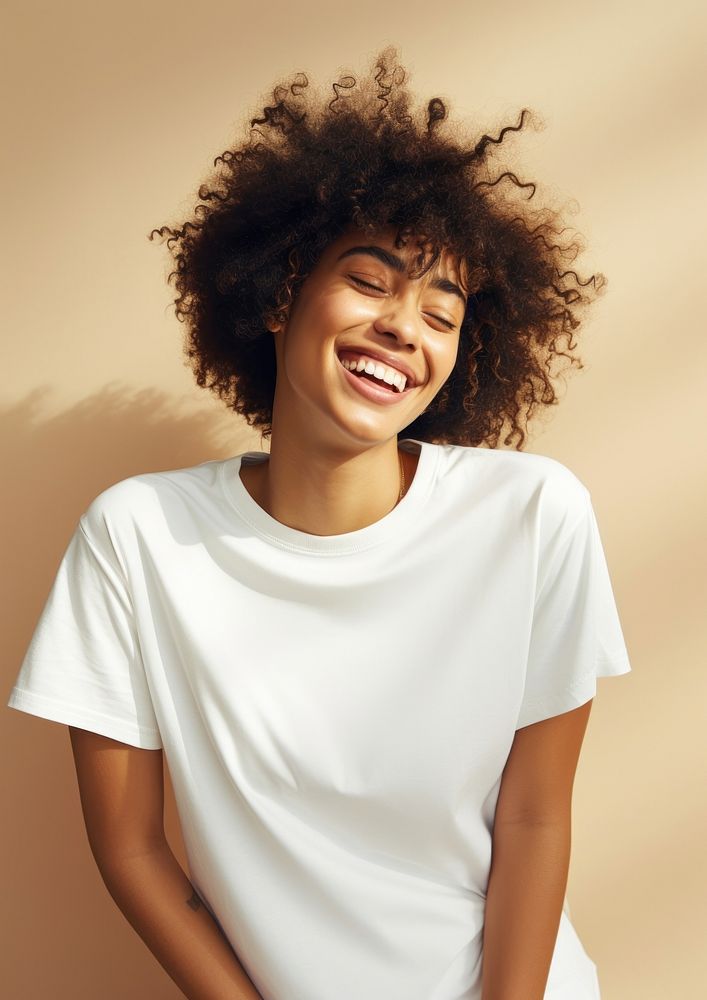 T-shirt laughing smile white. AI generated Image by rawpixel.