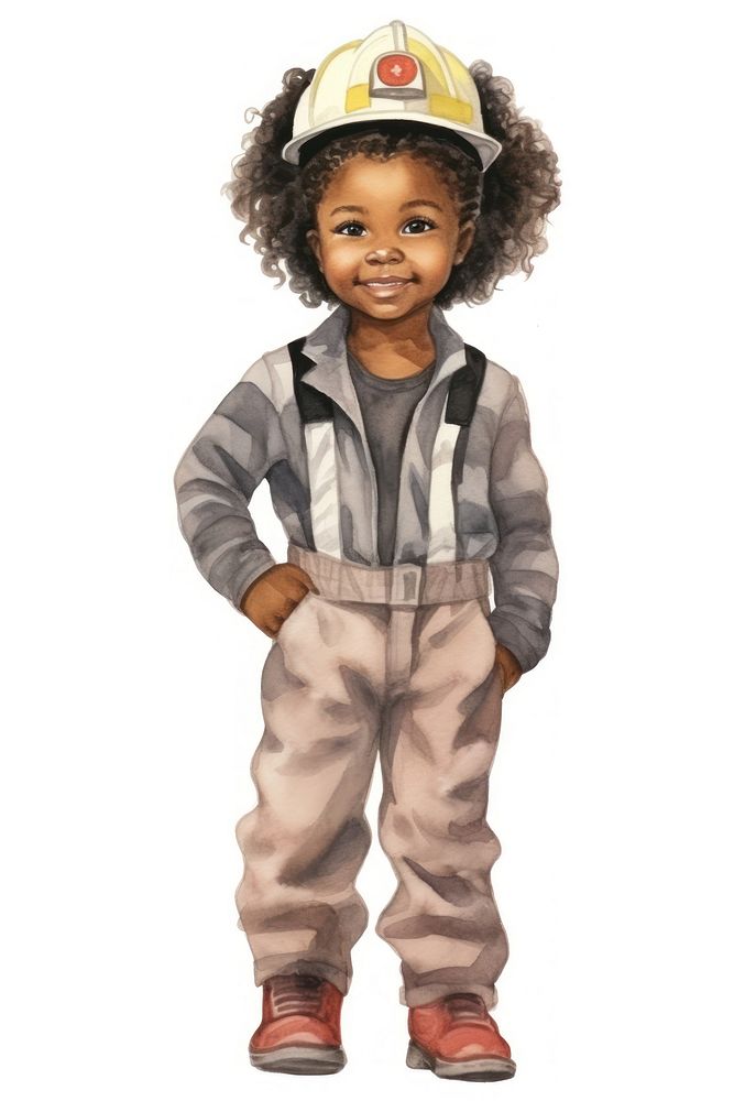 Little girl fire fighter portrait smiling cartoon. 