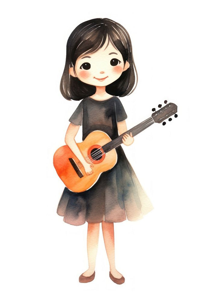 Little girl singer smiling cartoon guitar. AI generated Image by rawpixel.