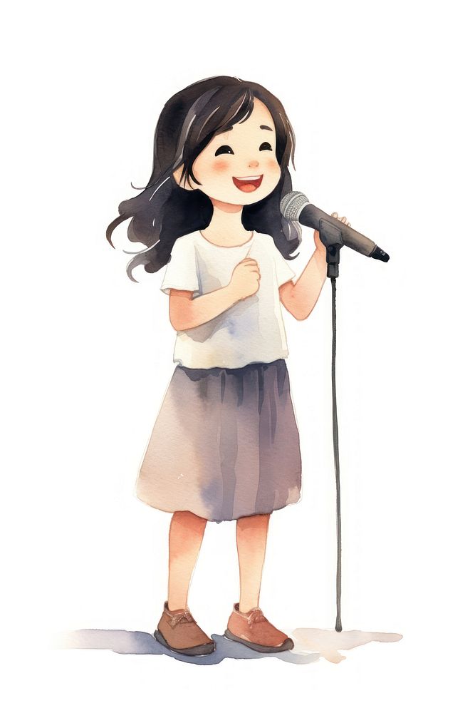 Little girl singer microphone smiling cartoon. AI generated Image by rawpixel.