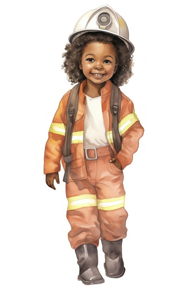 Little girl fire fighter smiling cartoon helmet. AI generated Image by rawpixel.