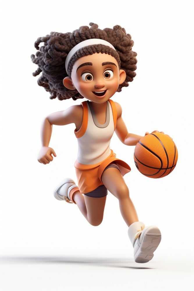 Basketball kid running cartoon sports white background. AI generated Image by rawpixel.