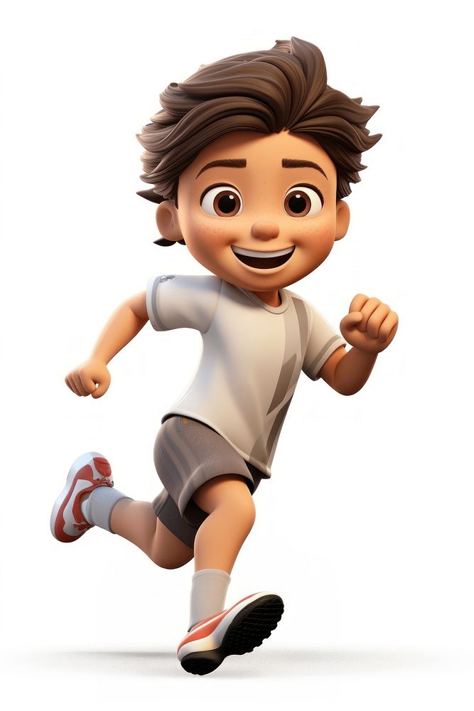 Male kid running footwear cartoon white background. 