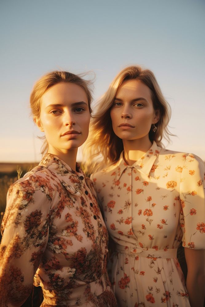 Two women portrait fashion nature. 