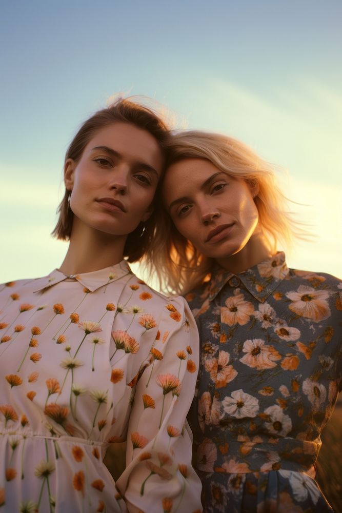 Two women portrait fashion nature. 