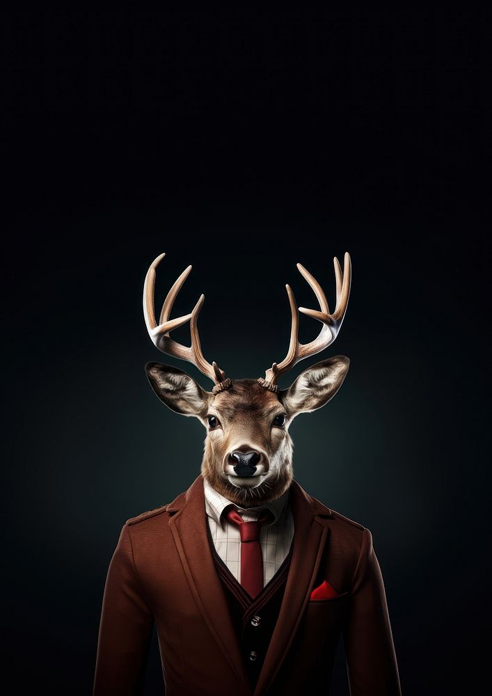 Deer wearing a christmas outfit wildlife animal antler. AI generated Image by rawpixel.