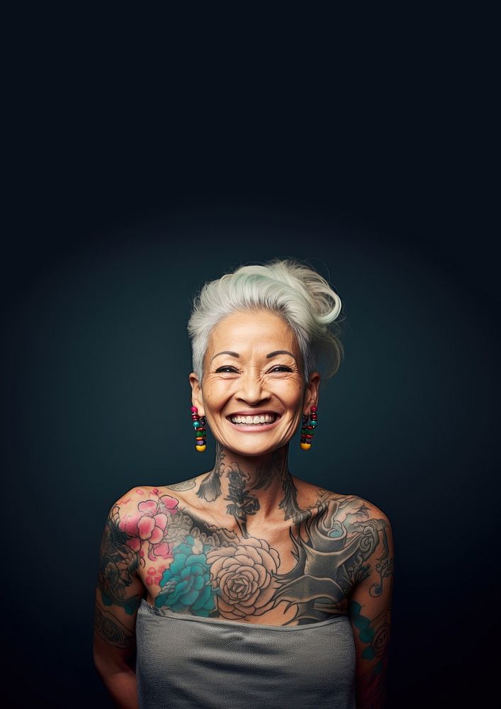 Portrait laughing tattoo smile. 