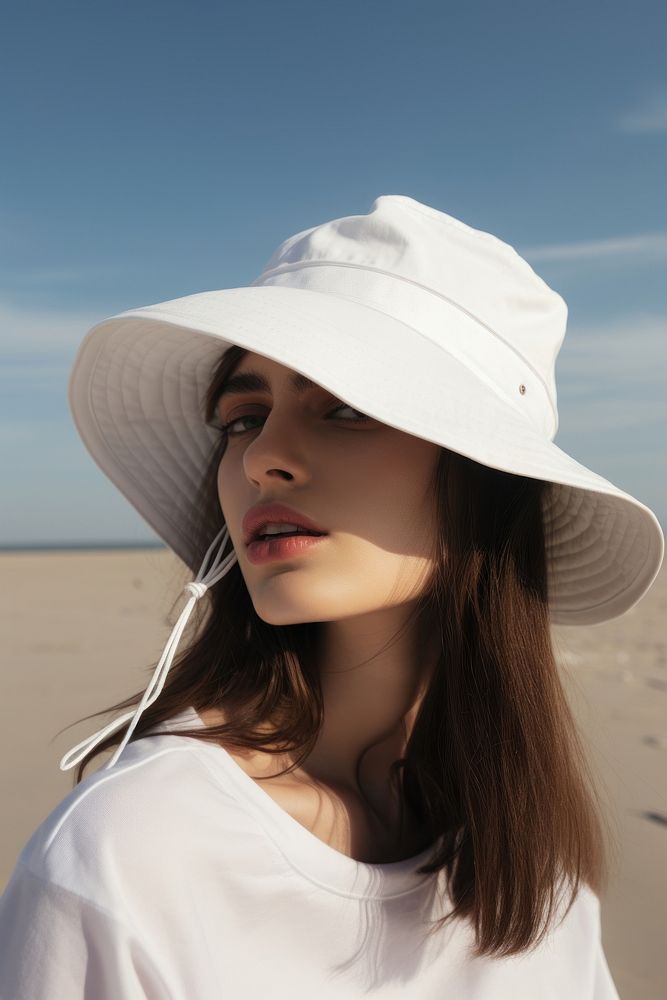 Bucket hat female beach adult. AI generated Image by rawpixel.