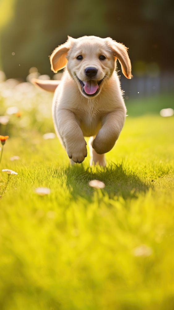 Puppy playing animal mammal grass. AI generated Image by rawpixel.