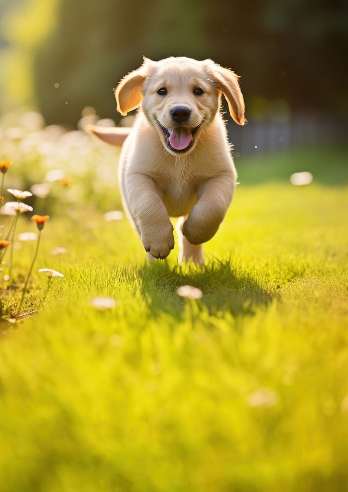Puppy playing animal mammal grass. AI generated Image by rawpixel.