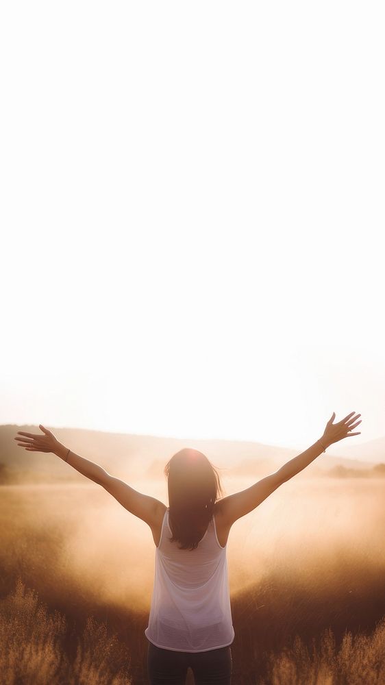 Woman raised arms spirituality tranquility silhouette. AI generated Image by rawpixel.
