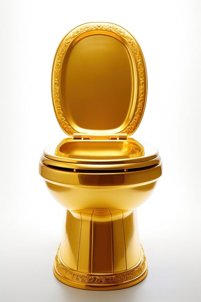 Golden open toilet gold bathroom accessories. 