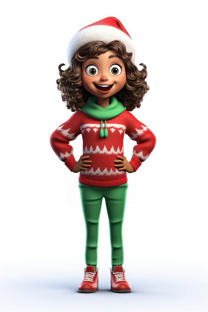 Diversity young girl christmas figurine sweater. AI generated Image by rawpixel.