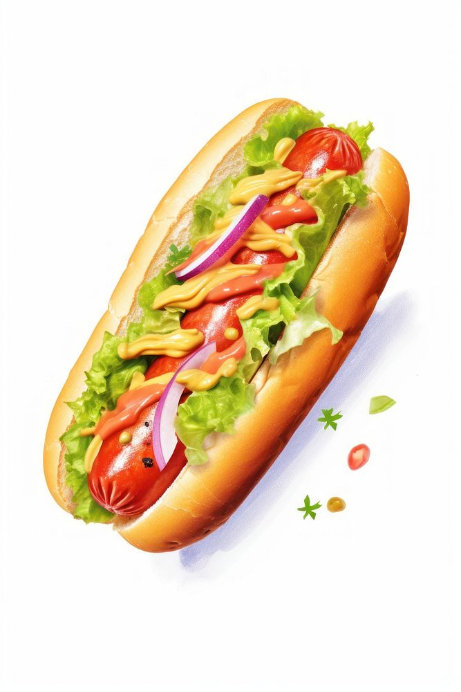 Hot dog american food white background vegetable. AI generated Image by rawpixel.