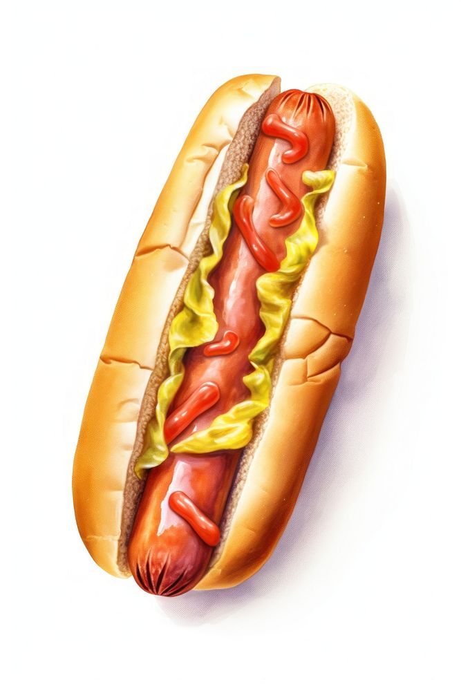 Hot Dog food white background bratwurst. 