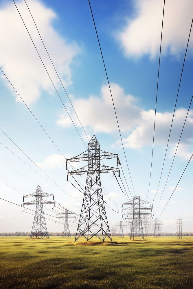 Electricity pylons electricity cable electricity pylon. AI generated Image by rawpixel.