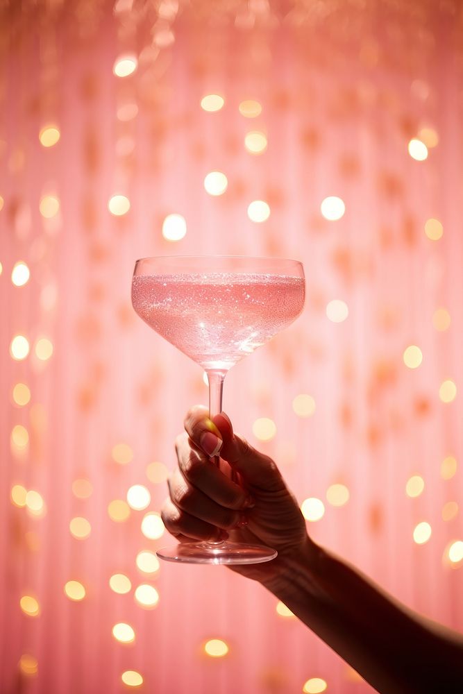 Hand holding a cocktail glass drink pink cosmopolitan. AI generated Image by rawpixel.